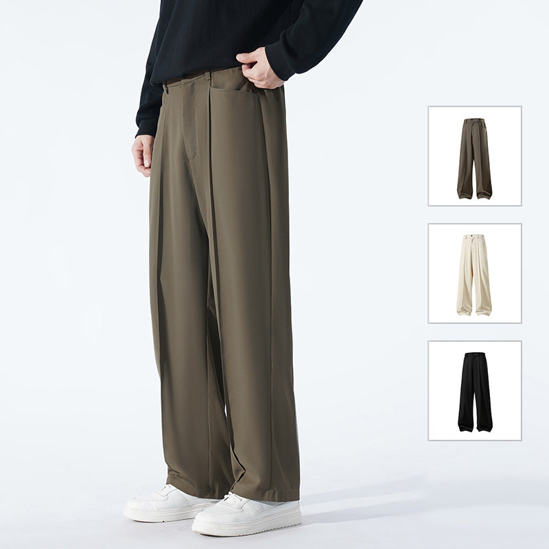 Men's Wide Crepe Trousers with Pleat and Straight Press Fold Chichicherry