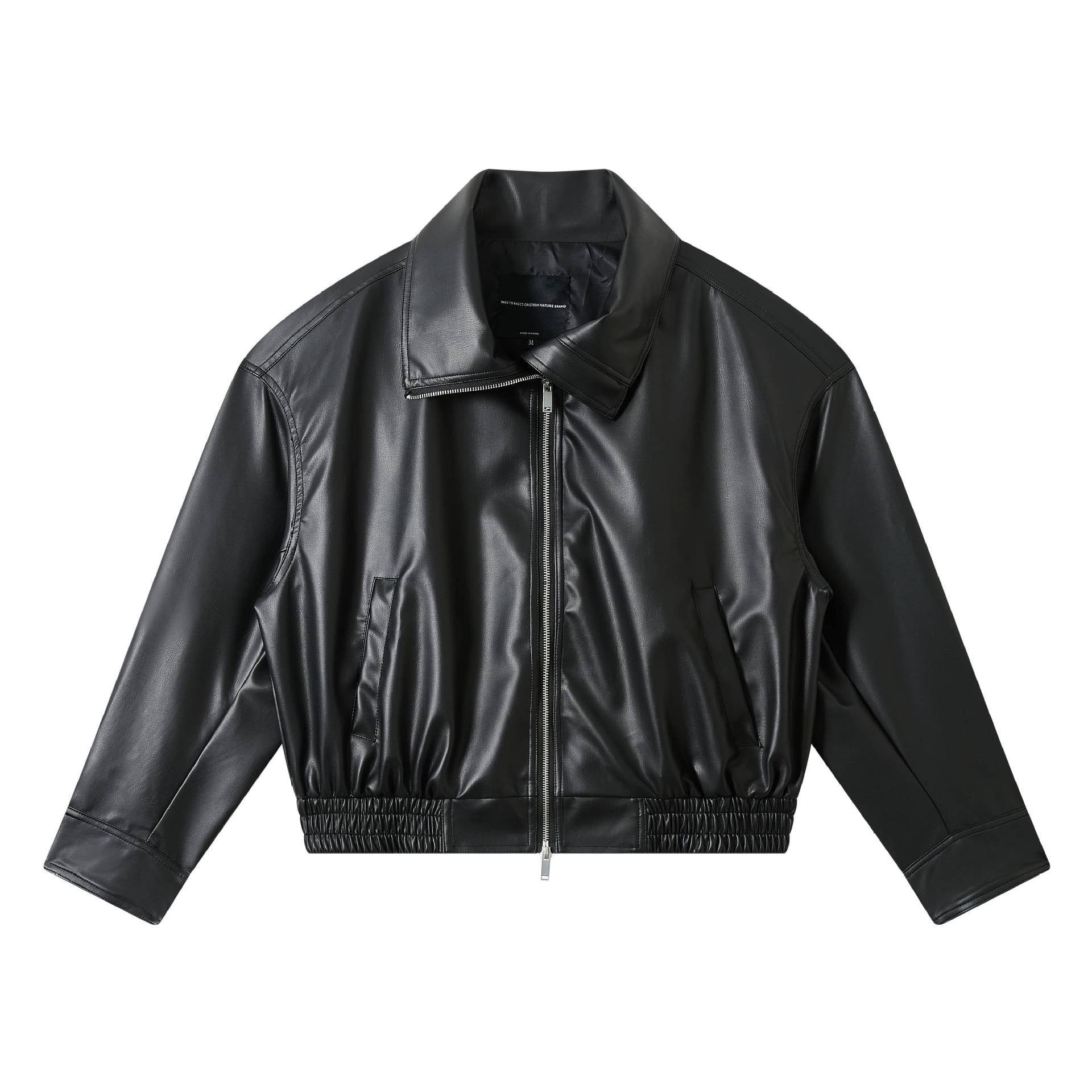 Men's faux leather bomber jacket in boxy cut with elastic hem and double zipper Chichicherry