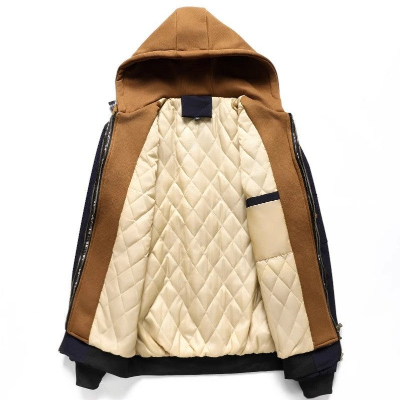 Men's Layered Bomber Jacket with Hood Inlay, Quilted Inner Vest and Arm Pocket Chichicherry