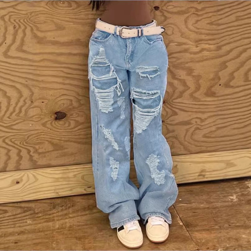 Women's High-Waisted Oversized Baggy Jeans with Strong Destroyed Look and Deep Crotch Chichicherry