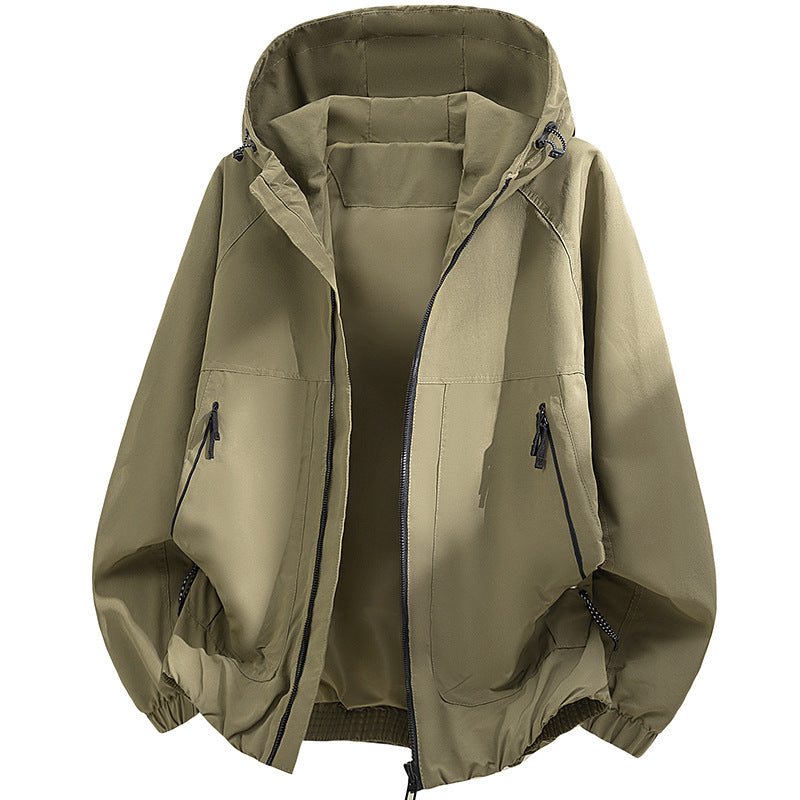 Men's Oversized Hooded Softshell Jacket with Technical Surface and Drawstring Hem Chichicherry