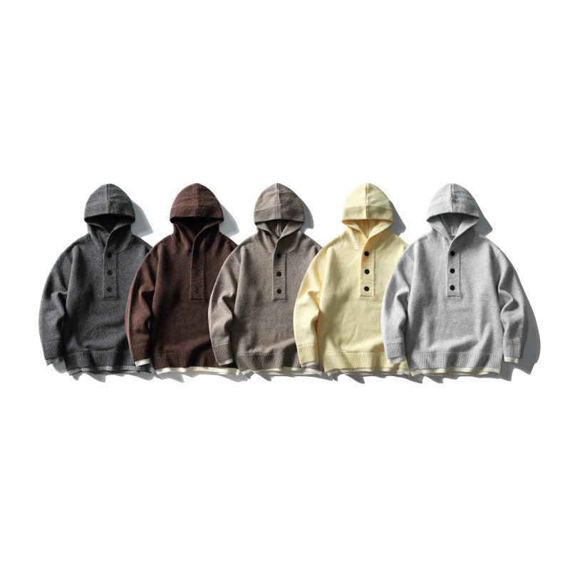 Unisex knitted hoodie with half placket, ribbed hem and double-layer finish Chichicherry