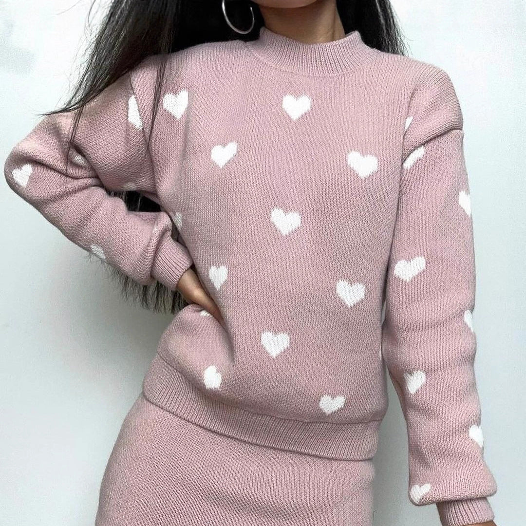 Damen Pullover mit Herzjacquard und lockerem Oversize-Schnitt Chichicherry