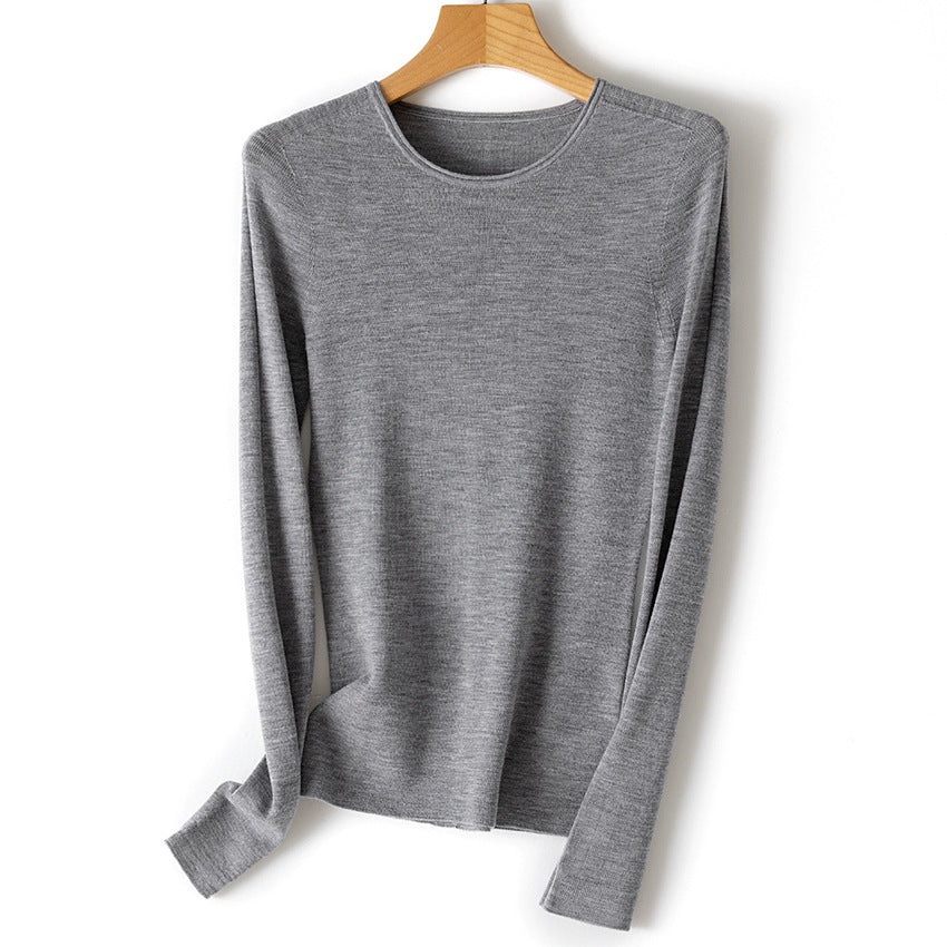 Women Fine Long Sleeve Fine Knit Sweater with Round Neck and Slim Fit Chichicherry