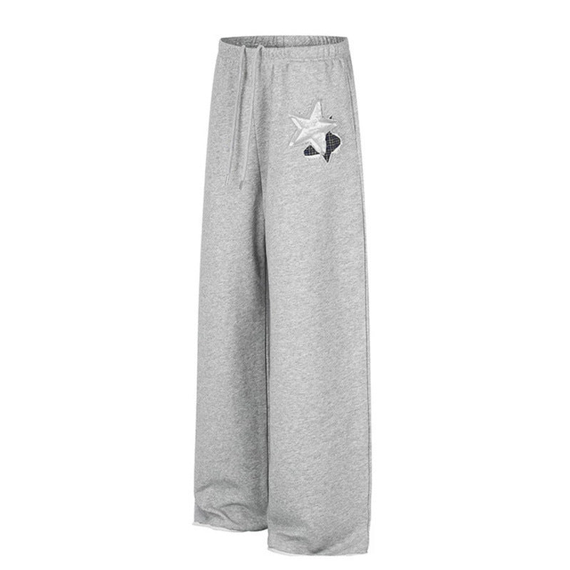 Women's Extra Wide Palazzo Sweatpants with Comfort Waistband, Drawstring and Star Applique Chichicherry