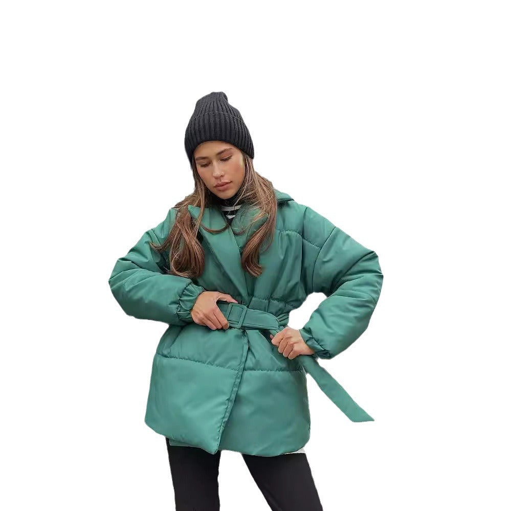 Damen Wattierte Taillierte Steppjacke mit Gürtel und Kapuze Chichicherry