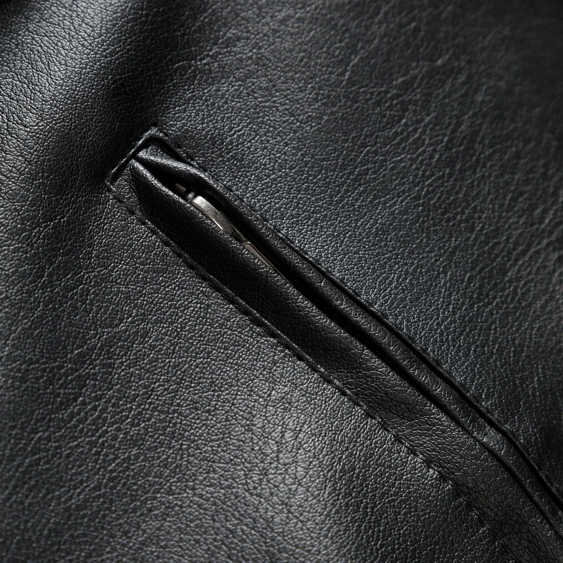 Men's Slim Leather Jacket in Urban Biker Style with Stand Collar and Chest Zipper Pockets Chichicherry