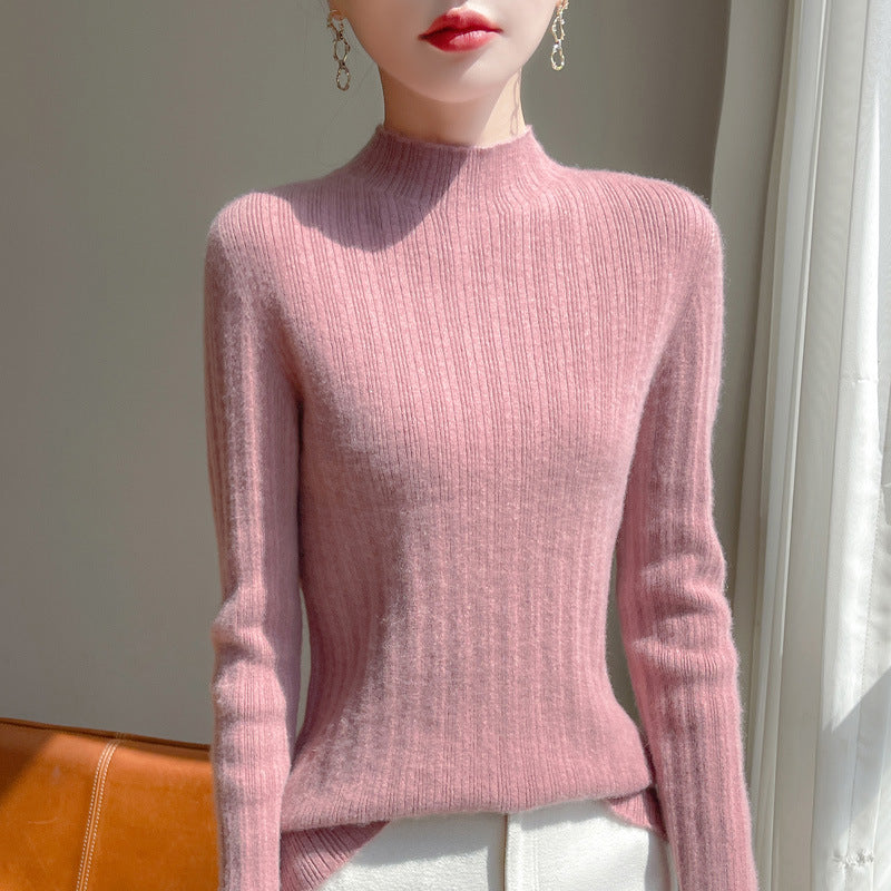 Women's slim-fit fine knit pullover with a short standing collar and fine rib structure Chichicherry