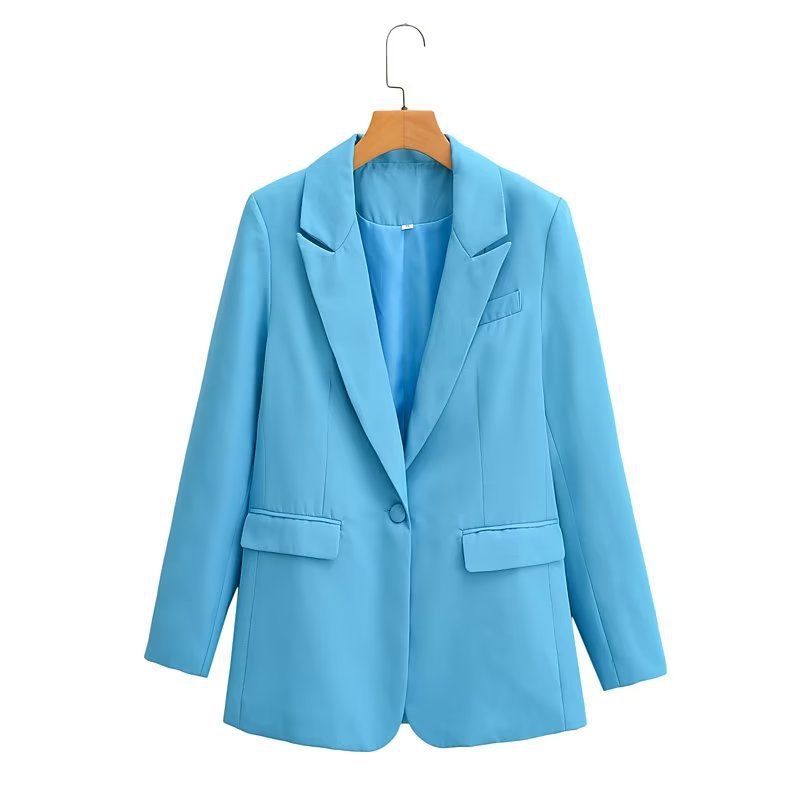 Women's Oversize Blazer with Shawl Lapel Single Button Closure and Flap Pockets Chichicherry