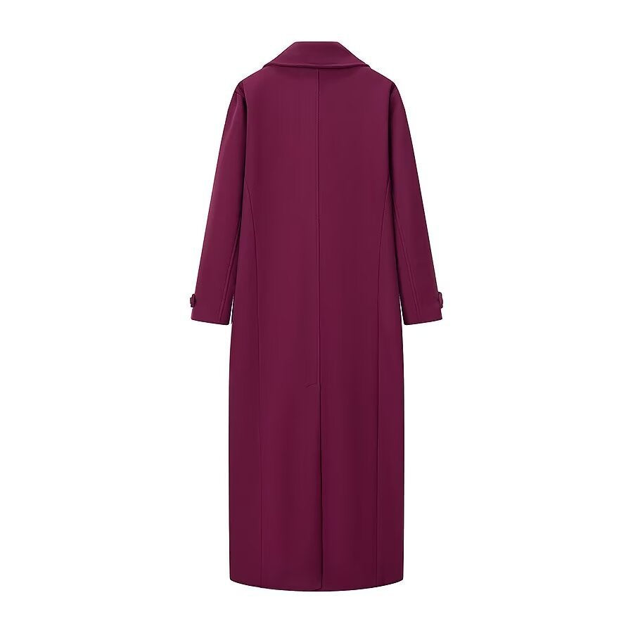 Women's Maxilength Double-Breasted Coat with Oversized Lapels and Sleeve Straps Chichicherry