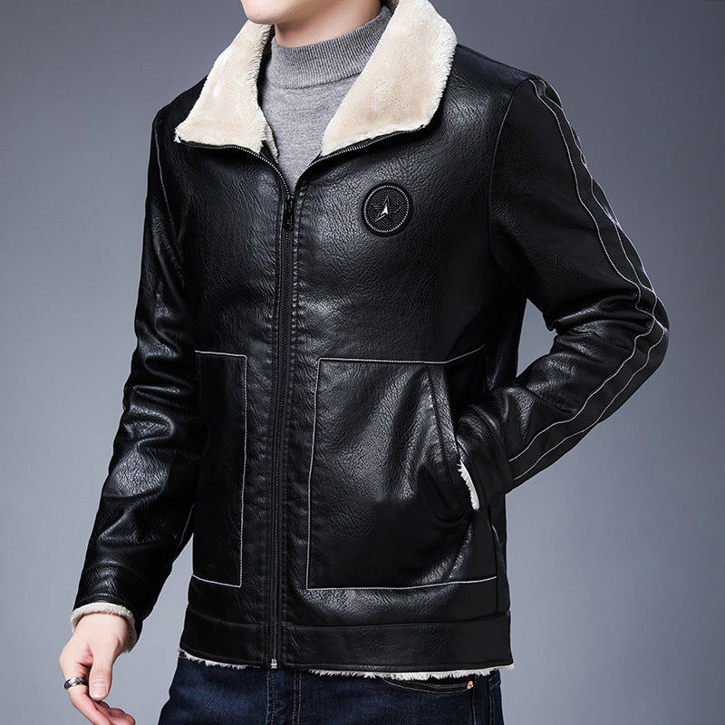 Men's pilot blouson in leather look with Sherpa lining and stand-up collar Chichicherry