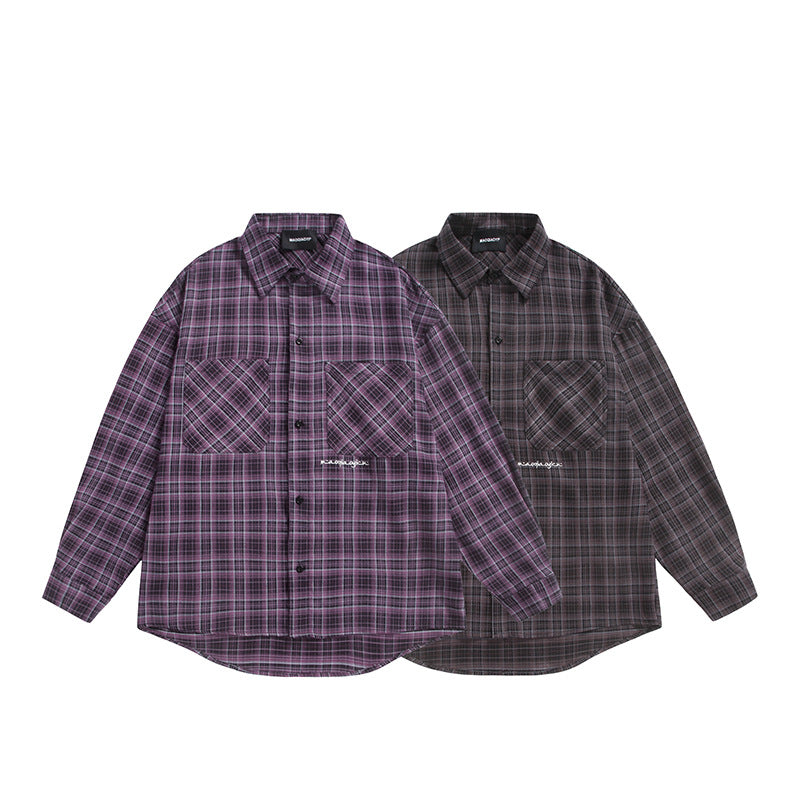 Unisex Check Shirt Jacket in Boxy Cut with Large Chest Flap Pockets and Extended Hem Chichicherry
