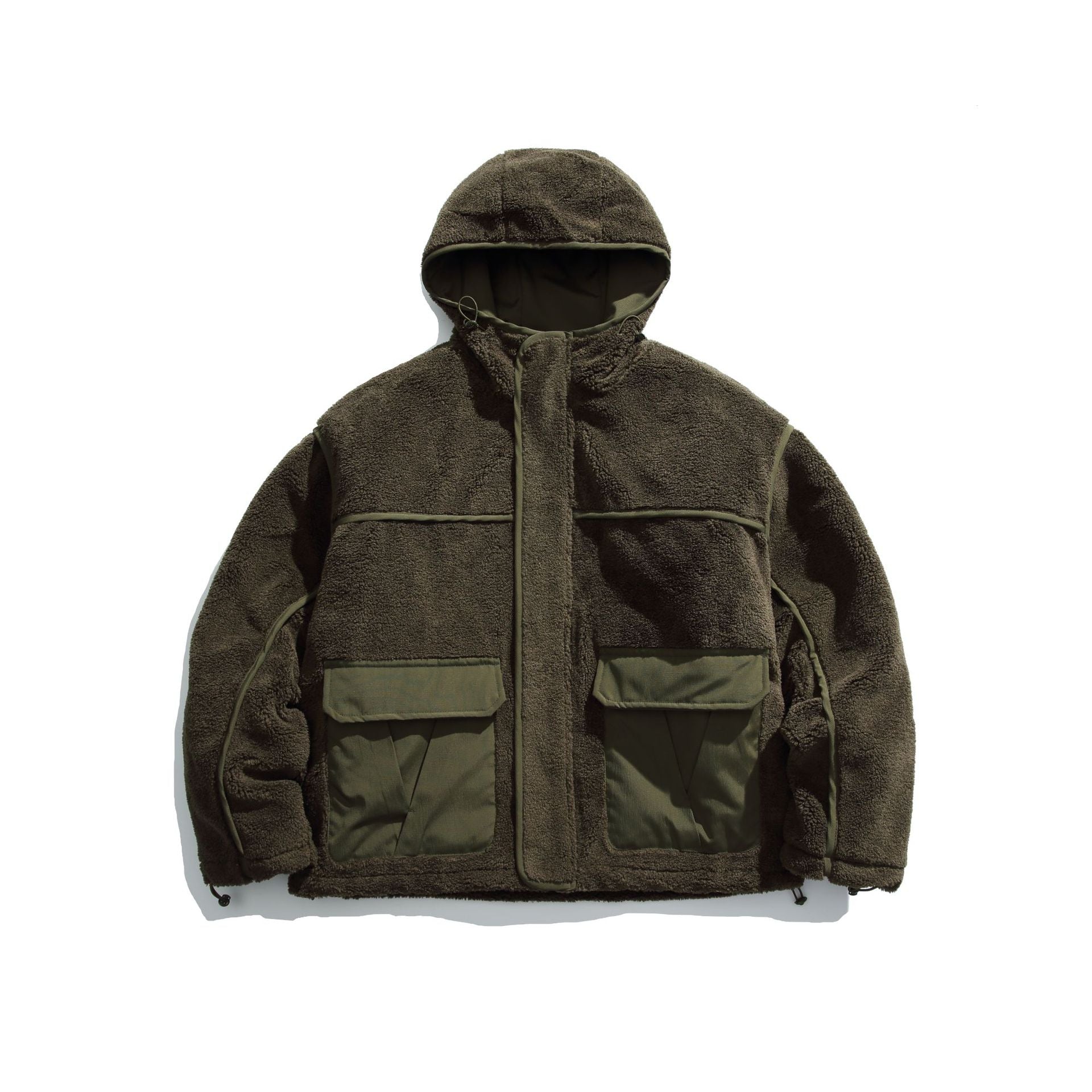 Unisex Insulated Fleece Utility Jacket with Hood and XXL Flap Pockets Chichicherry