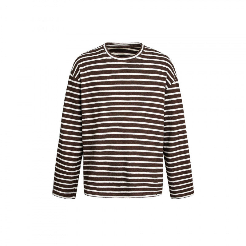 Unisex Maritime Striped Knit Shirt with Loose Fit and Round Neck Chichicherry