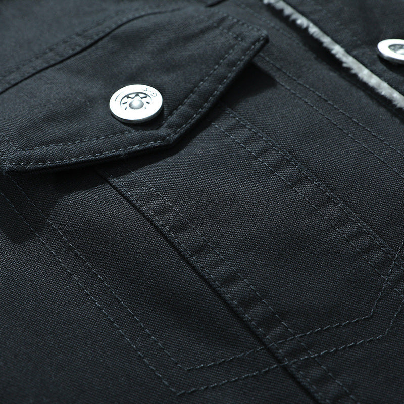 Men's canvas trucker jacket with warming teddy fleece lining and classic shirt collar Chichicherry