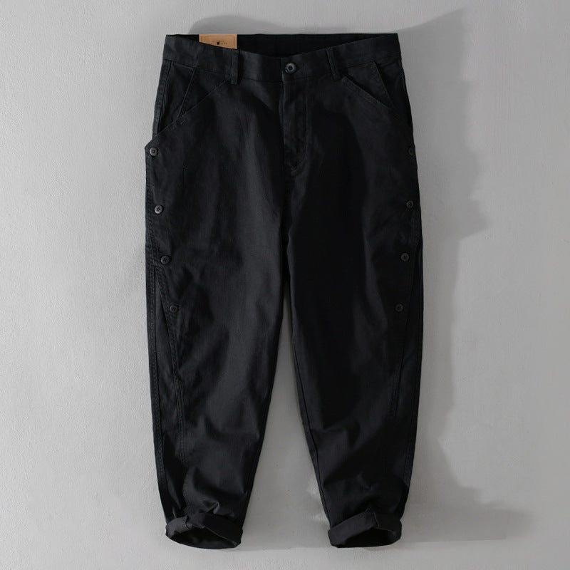 Men's casual tapered pants with side button placket and cuffs Chichicherry