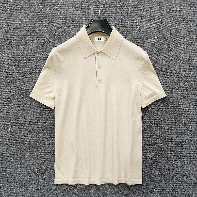 Men's Fine Knit Polo Shirt with Short Sleeves and Fine Button Placket Chichicherry