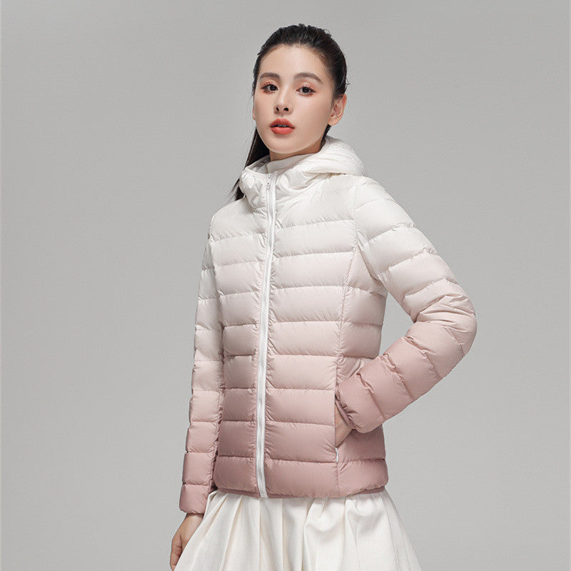 Women's Slim-Fit Gradient Padded Jacket with Hood and Windproof Surface Chichicherry