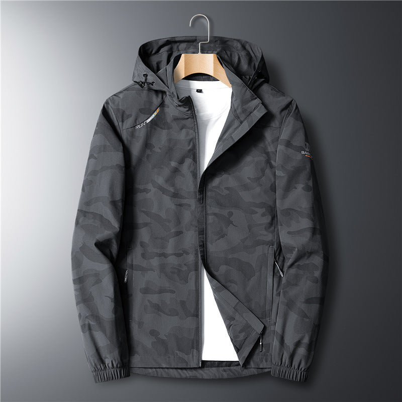 Men's Ultralight Softshell Hoodie with Camouflage Pattern, Water-Repellent and Breathable Mesh Lining Chichicherry