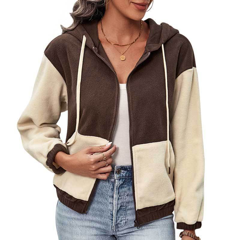Women's fleece hoodie with color block, full zip and pockets Chichicherry