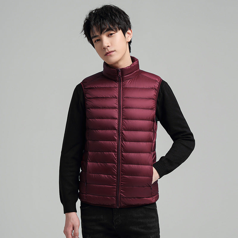 Men's Ultra-Light Quilted Insulation Vest with High Stand-Up Collar and Packing Function Chichicherry