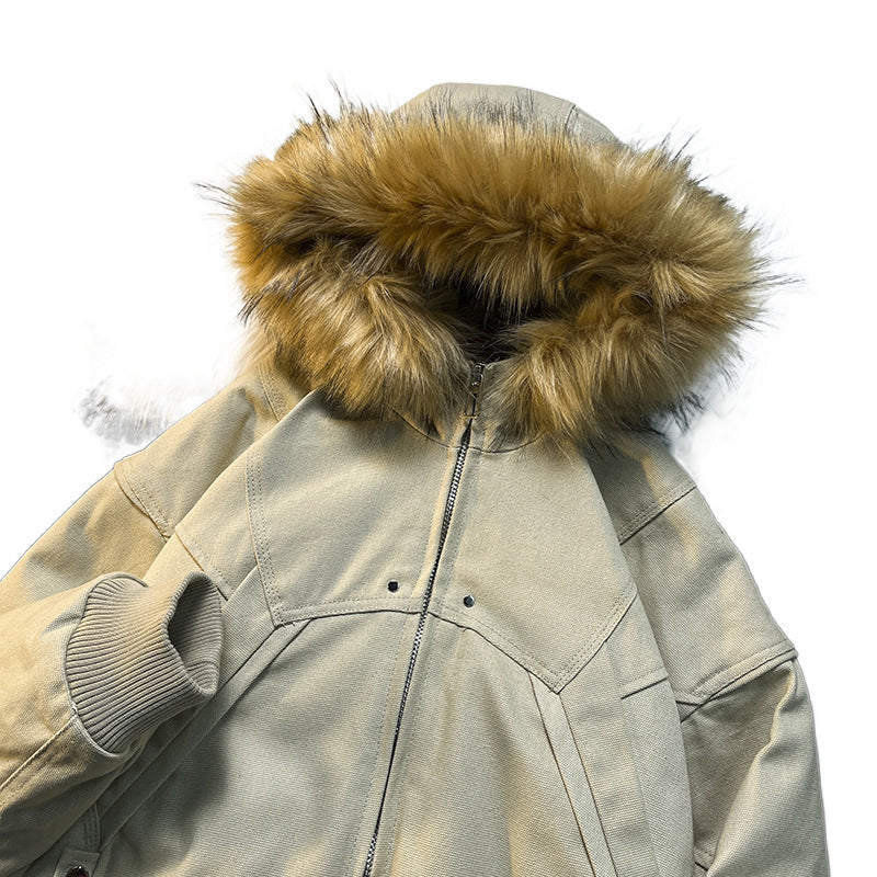 Unisex Wattierte Bomberjacke mit großer Kapuze und Kunstfellbesatz Chichicherry