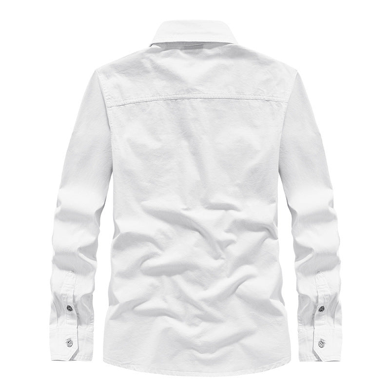 Men's military-inspired shirt jacket with shoulder epaulets, chest patch pockets, and badge patches Chichicherry