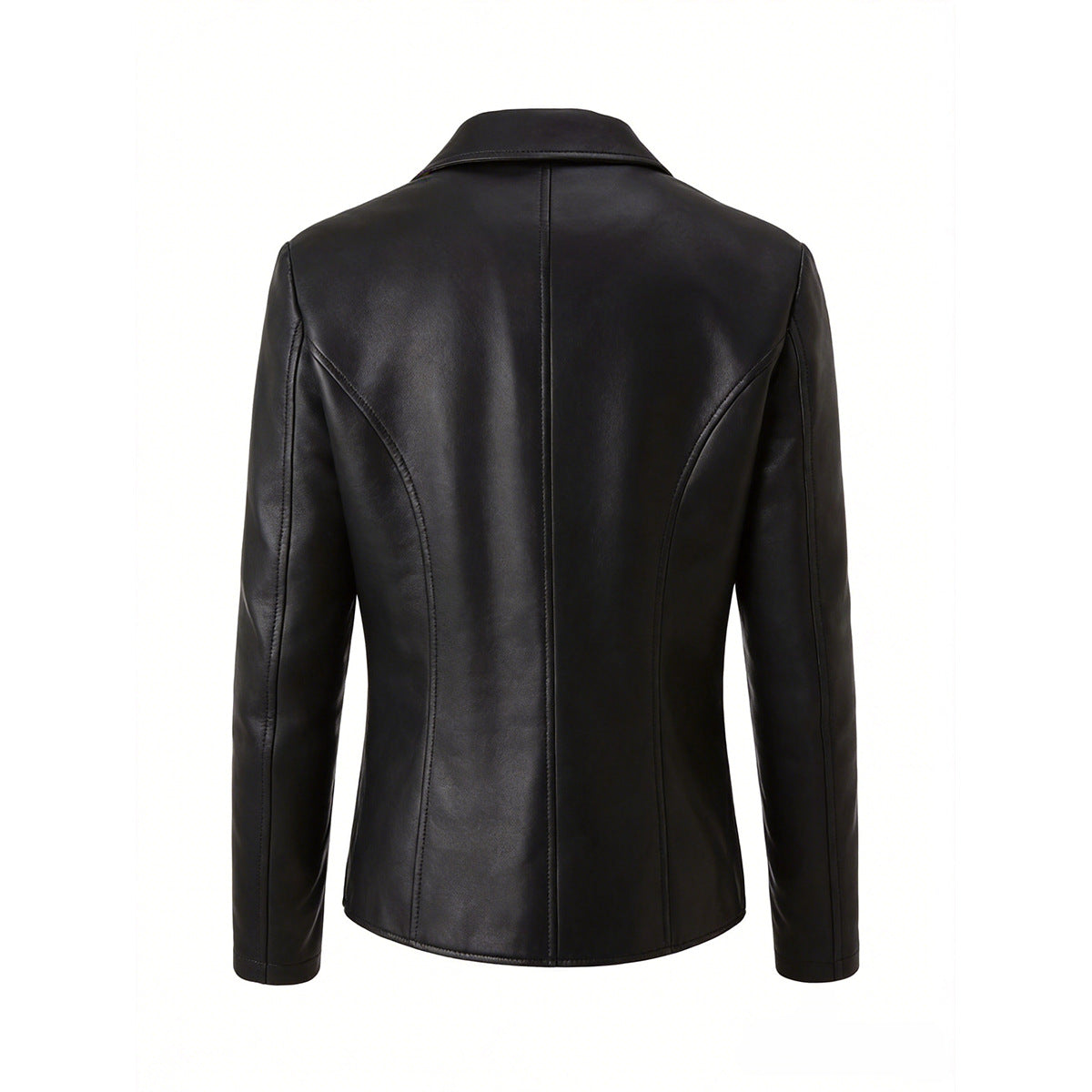 Women's short-cut synthetic leather jacket with round neck and patch pockets Chichicherry