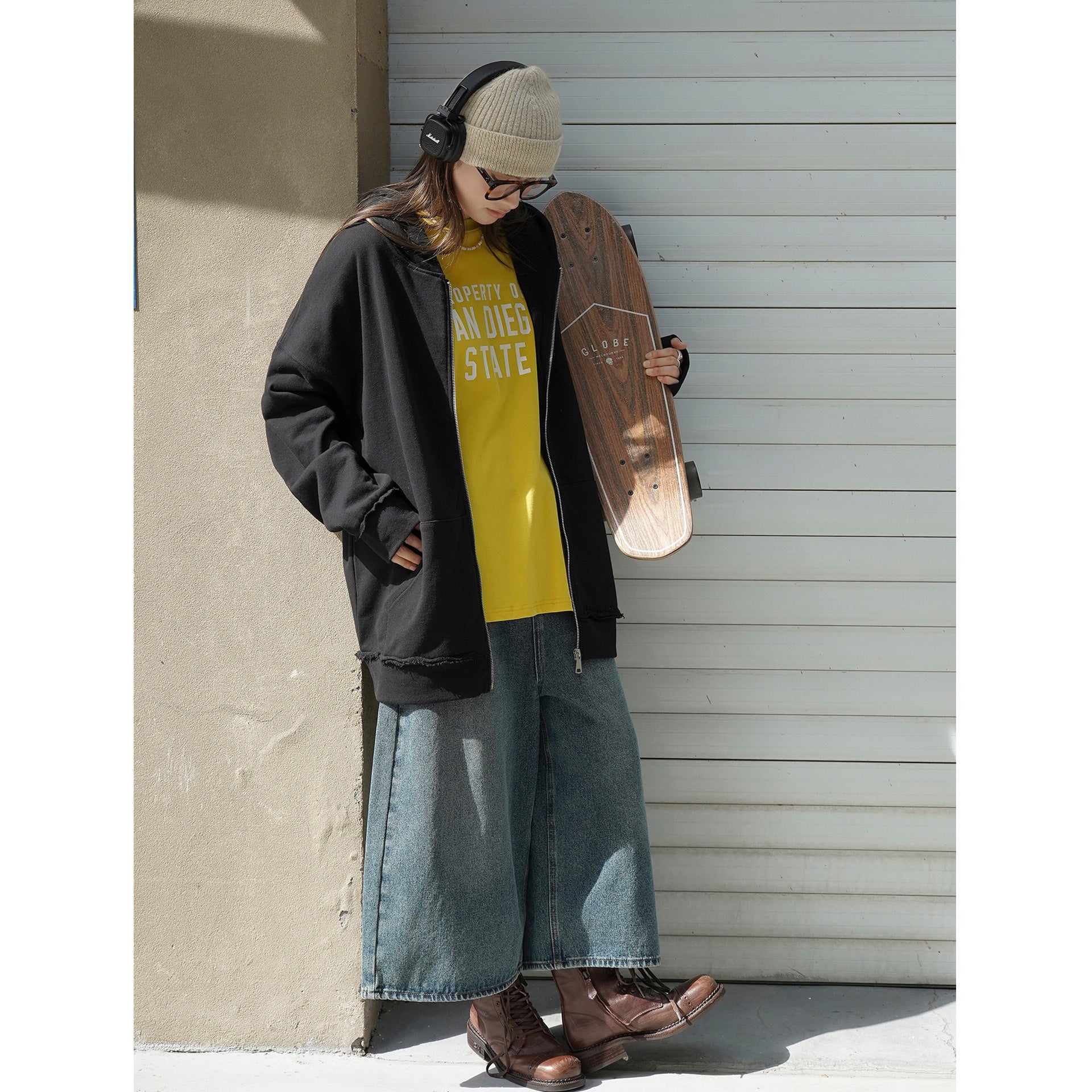 Women's Relaxed Zip Hoodie in Used Look with Frayed Edges Chichicherry