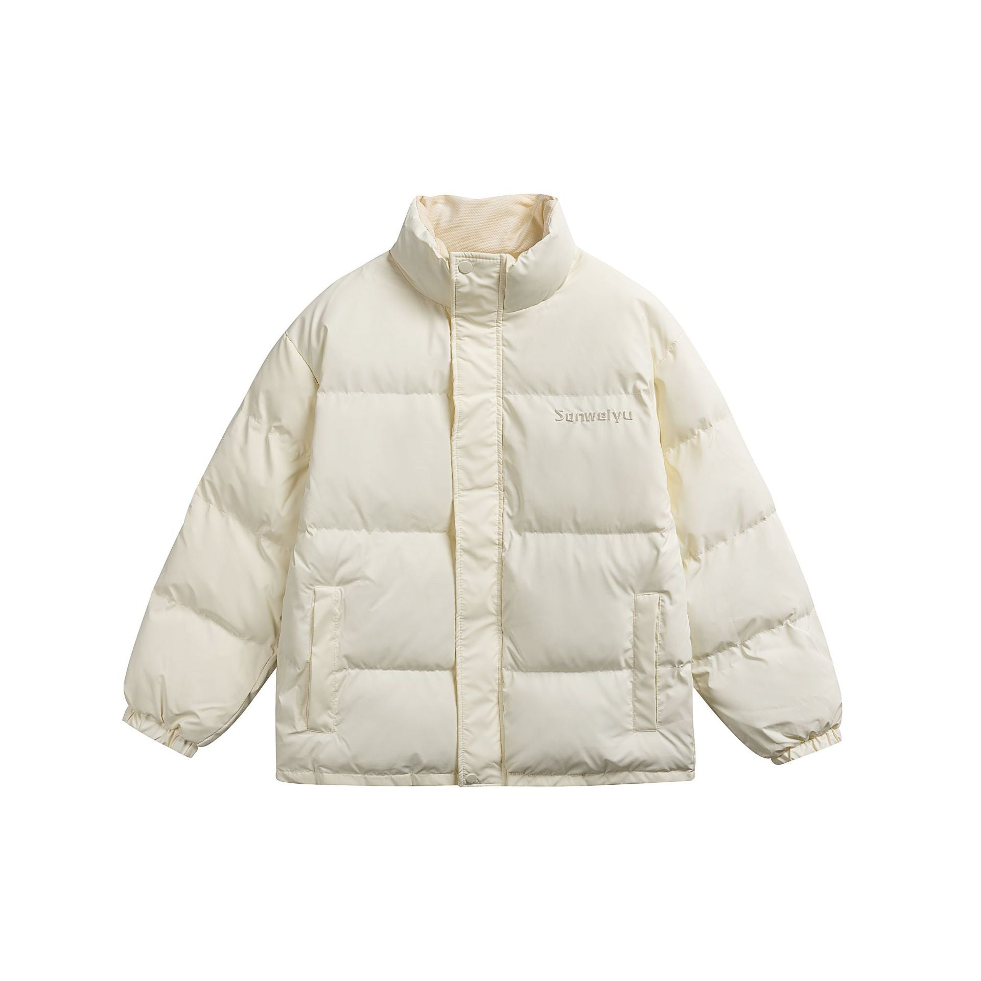 Women's short padded stand-collar puffer jacket with concealed snap button placket Chichicherry