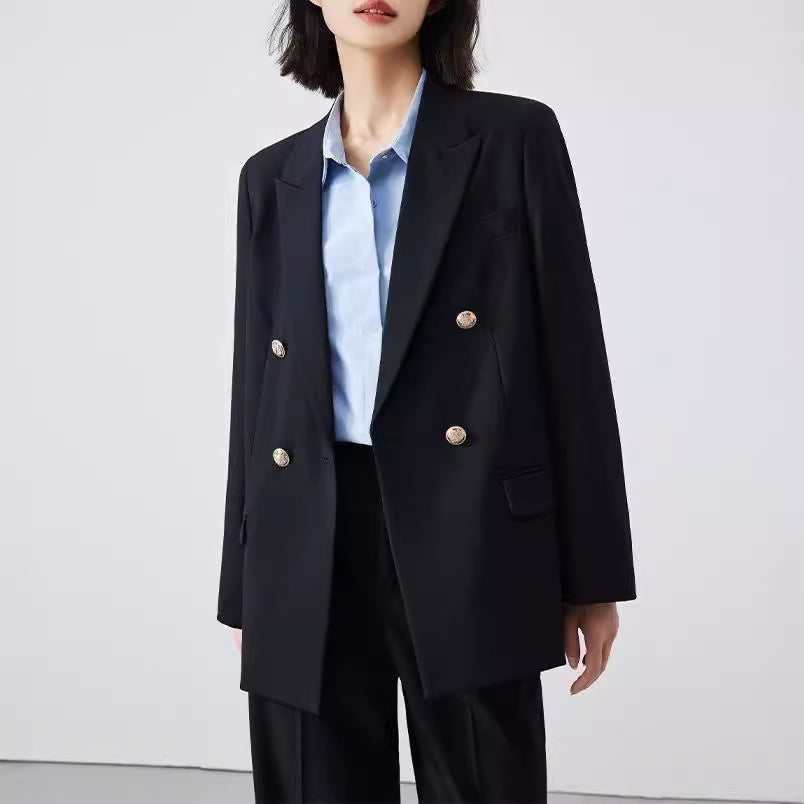 Women's Double-Breasted Blazer with Shiny Buttons Chichicherry