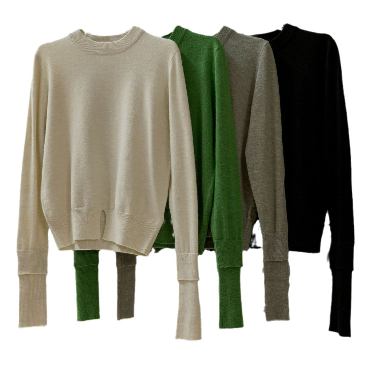 Women's fine knit sweater with extended ribbed sleeves and front slit Chichicherry