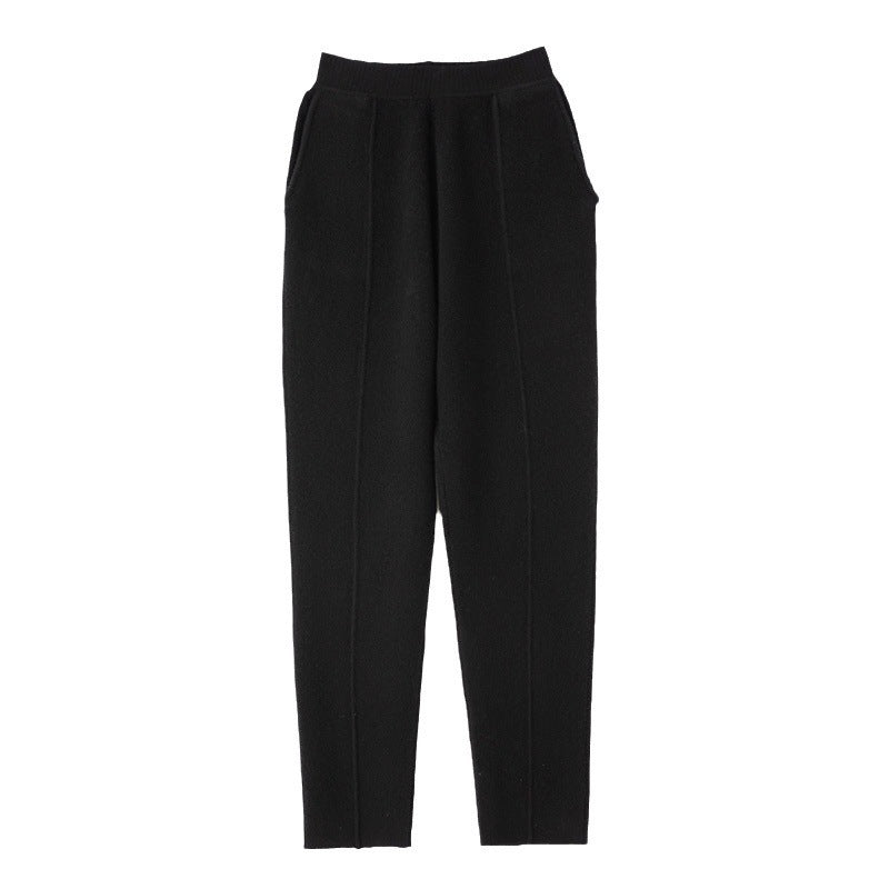 Women's knitted pants with a slim fit, elastic waistband, and crease Chichicherry