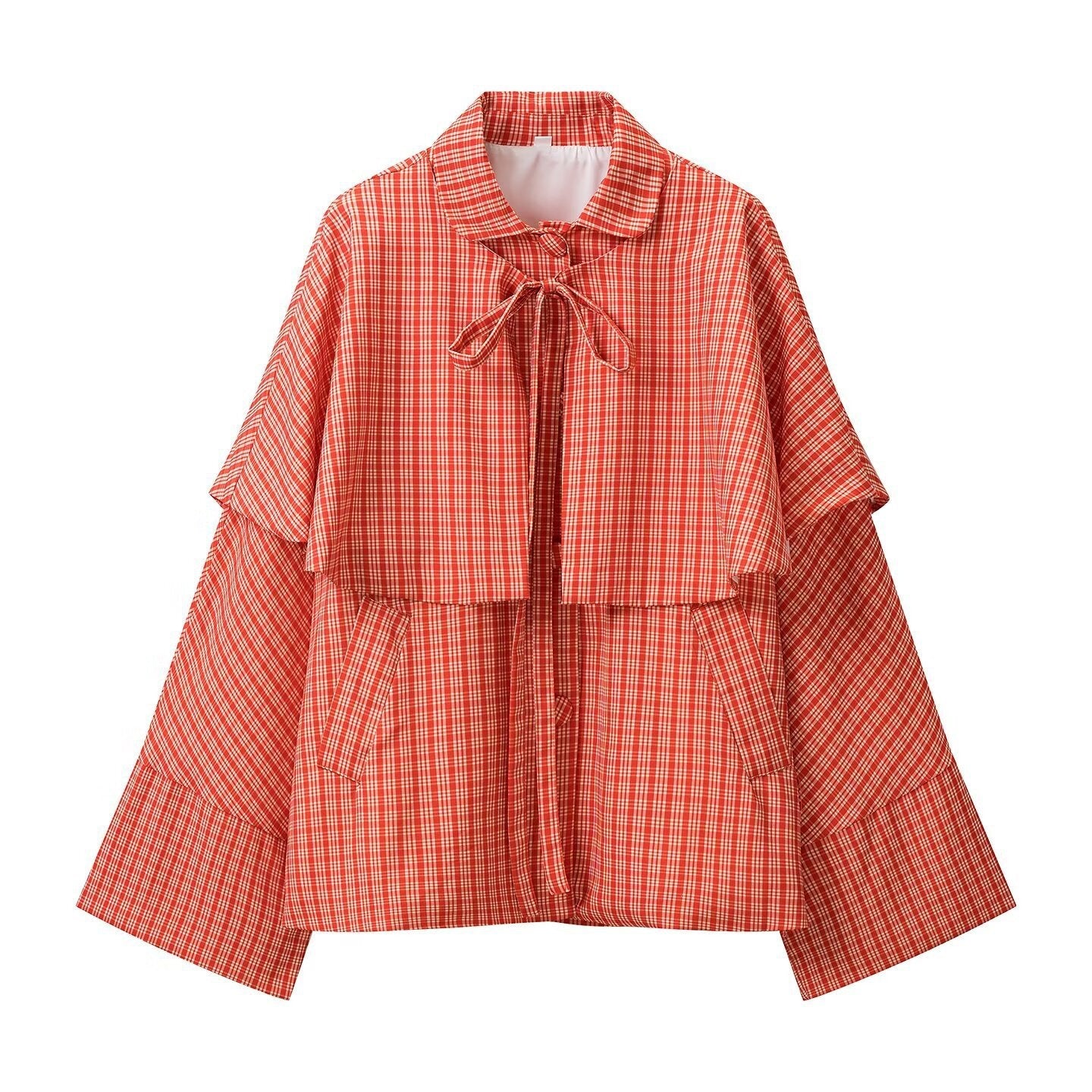 Ladies Wide Cape Jacket with Overlapping Shoulder Yoke and Bow Closure Chichicherry