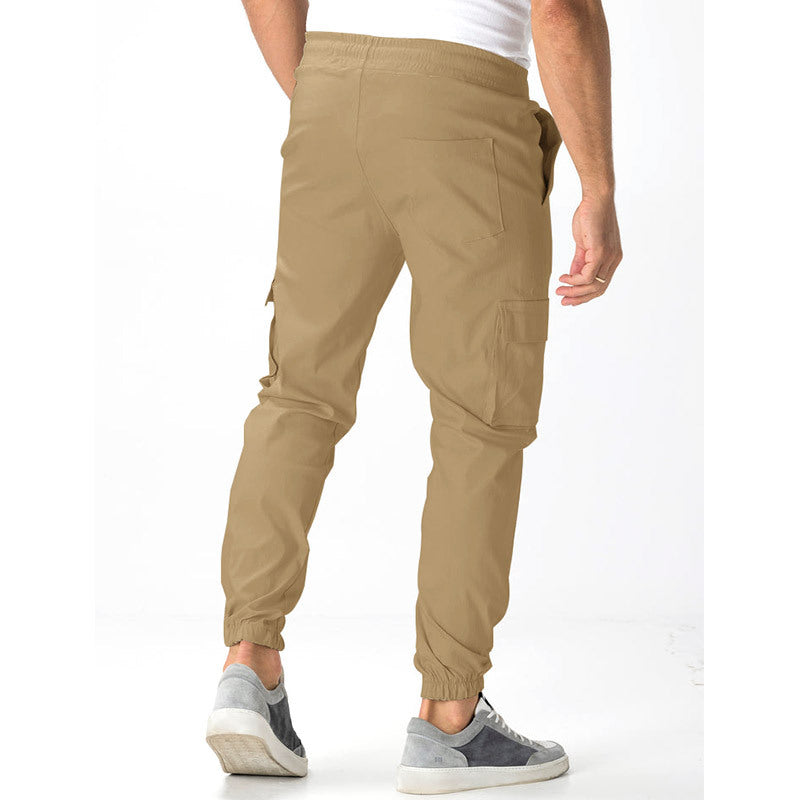Men's Cargo Jogging Pants in Relaxed Fit with Drawstring, Elastic Cuffs, and Multiple Pockets Chichicherry