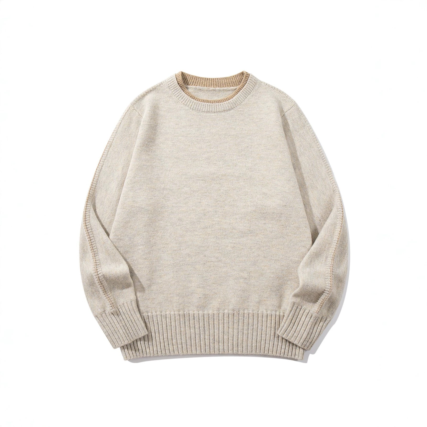 Unisex Fine Knit Round Neck Sweater with Wide Ribbed Cuff and Dropped Shoulder Chichicherry