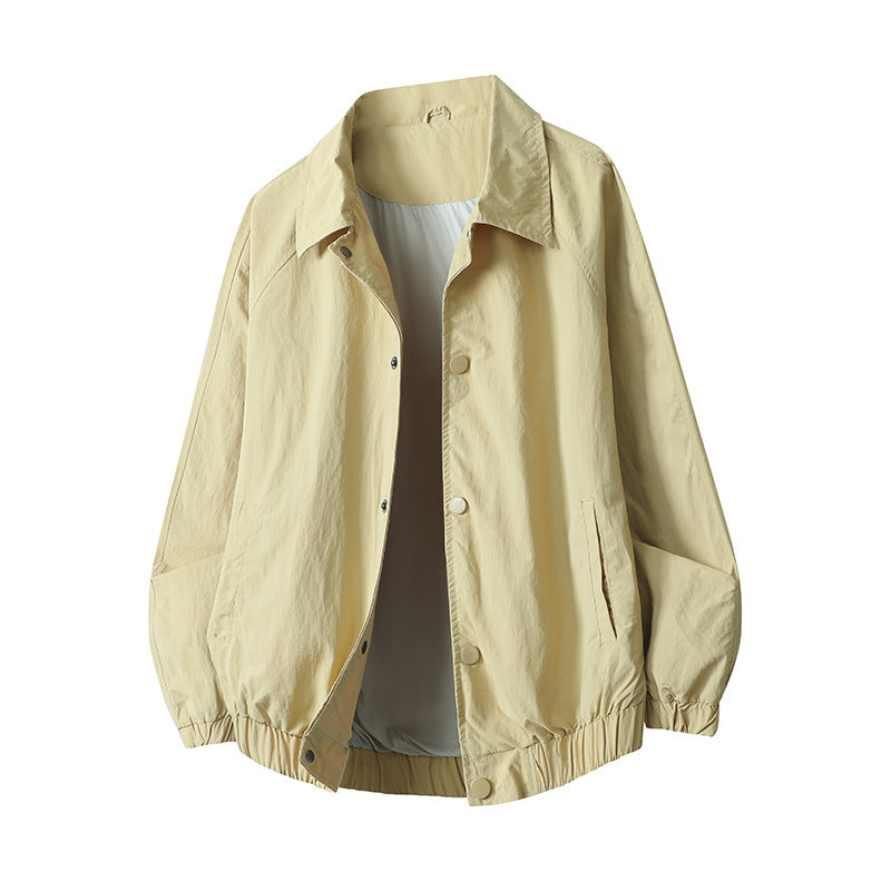 Men's Lightweight Shirt Collar Transitional Jacket with Snap Front and Elastic Hem Chichicherry