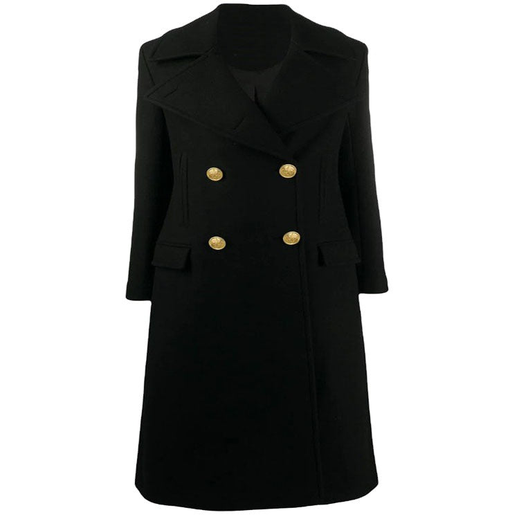 Women Double-breasted Coat in Military Look with Golden Decorative Buttons Chichicherry
