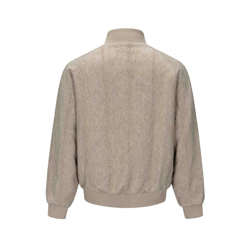 Men's knit bomber-style zip jacket with cable pattern and stand-up collar Chichicherry