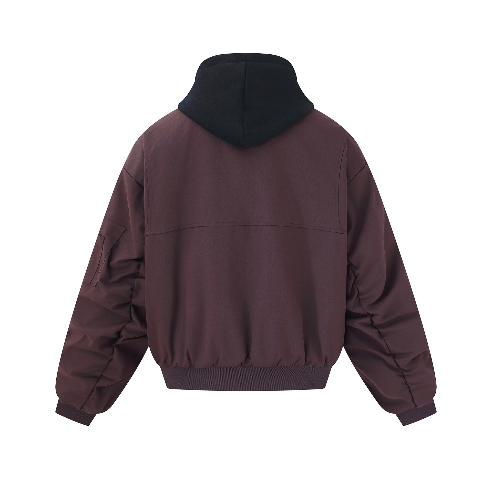 Men's short cut boxy hoodie bomber with hood insert and utility pockets Chichicherry