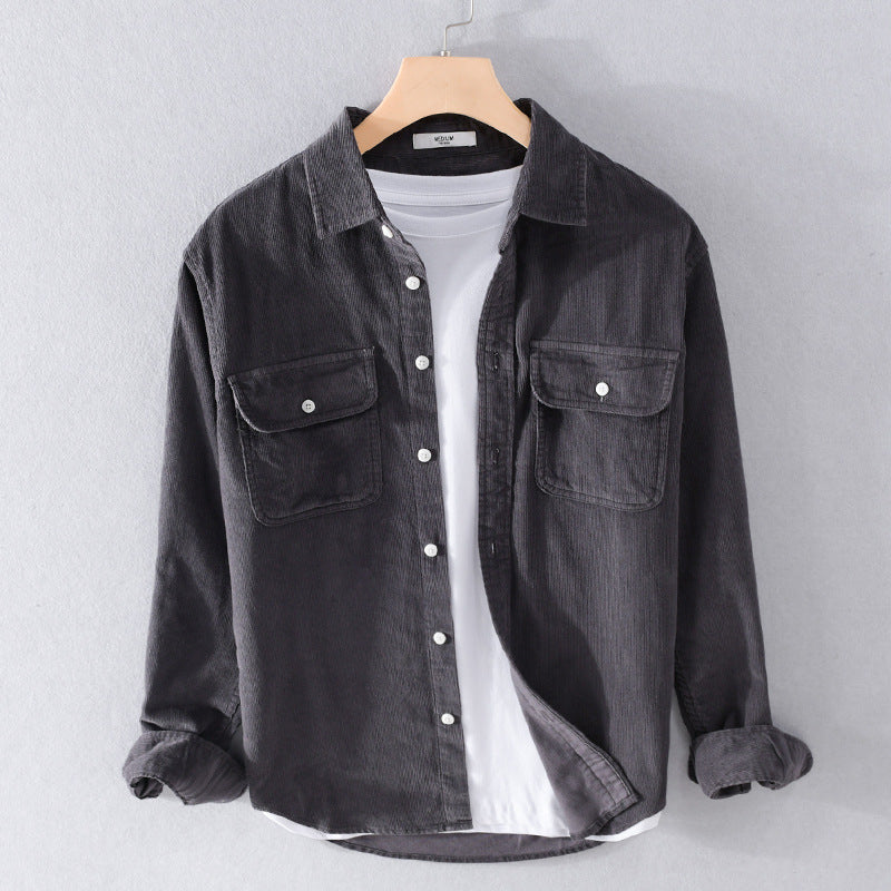 Men's fine cord shirt jacket in worker style with double chest pockets and relaxed fit Chichicherry