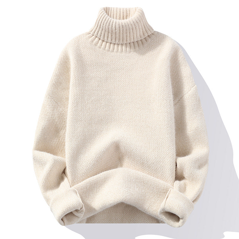 Men's turtleneck sweater made of boucle fine knit with ribbed cuffs Chichicherry
