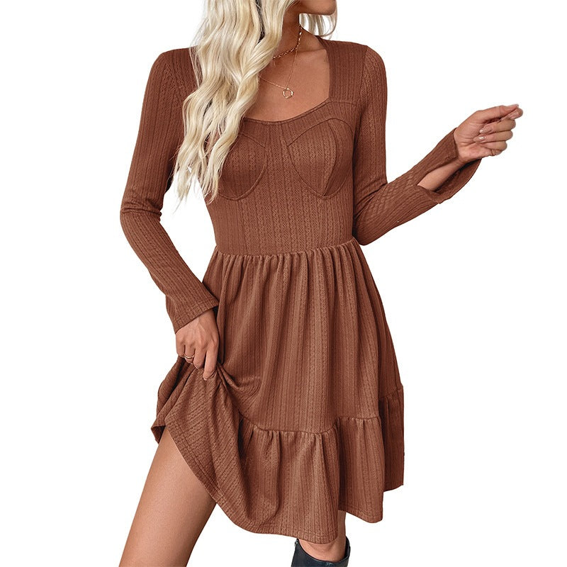 Women's Structured Knit Dress with Heart-Shaped Bustier Detail and Tiered Skirt Chichicherry