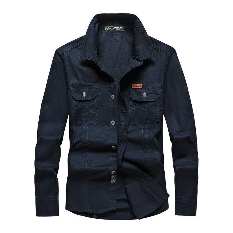 Men's Lightweight Canvas Work Shirt with Multifunctional Chest Pockets and Shirt Collar Chichicherry