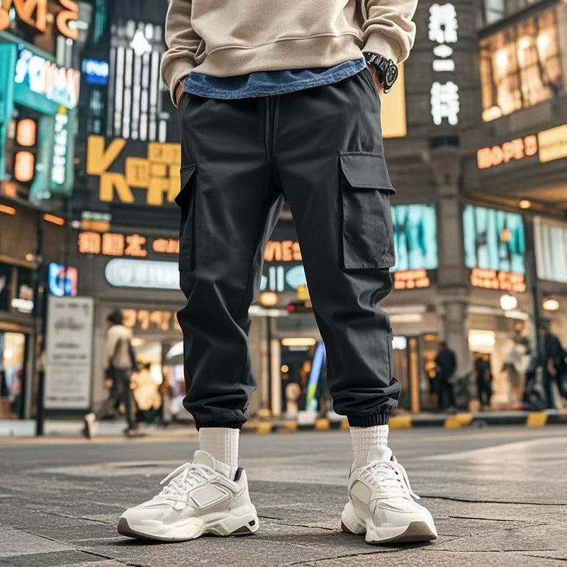 Men's Tapered Cargo Joggers with Drawstring, Patch Flap Pockets and Elastic Cuffs Chichicherry