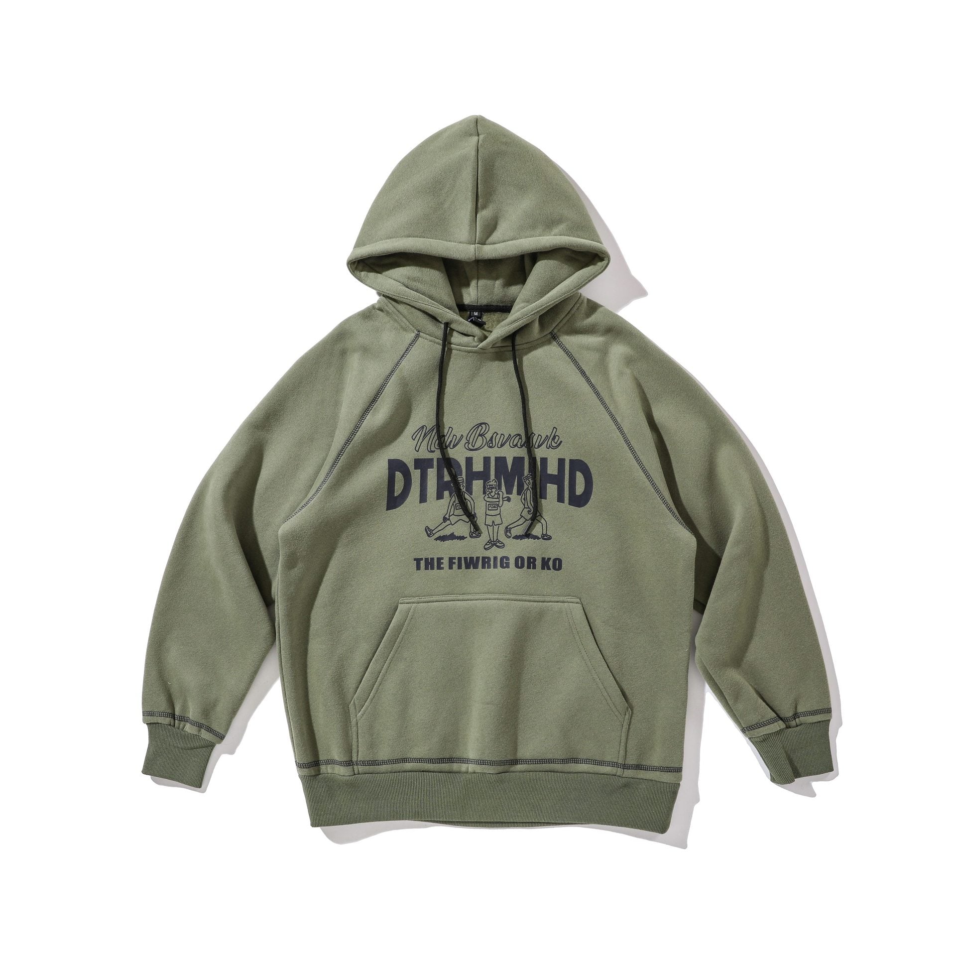 Unisex Oversize Hoodie with Raglan Seams, Kangaroo Pocket and Vintage Print Chichicherry