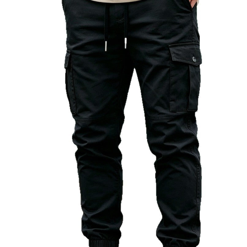 Men's Tapered Cargo Jogging Pants with Elastic Hem, Drawstring & Multifunctional Pockets Chichicherry