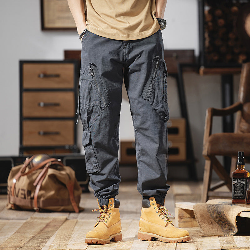 Men's multi-pocket cargo pants with zip pockets and elastic ankle cuffs Chichicherry