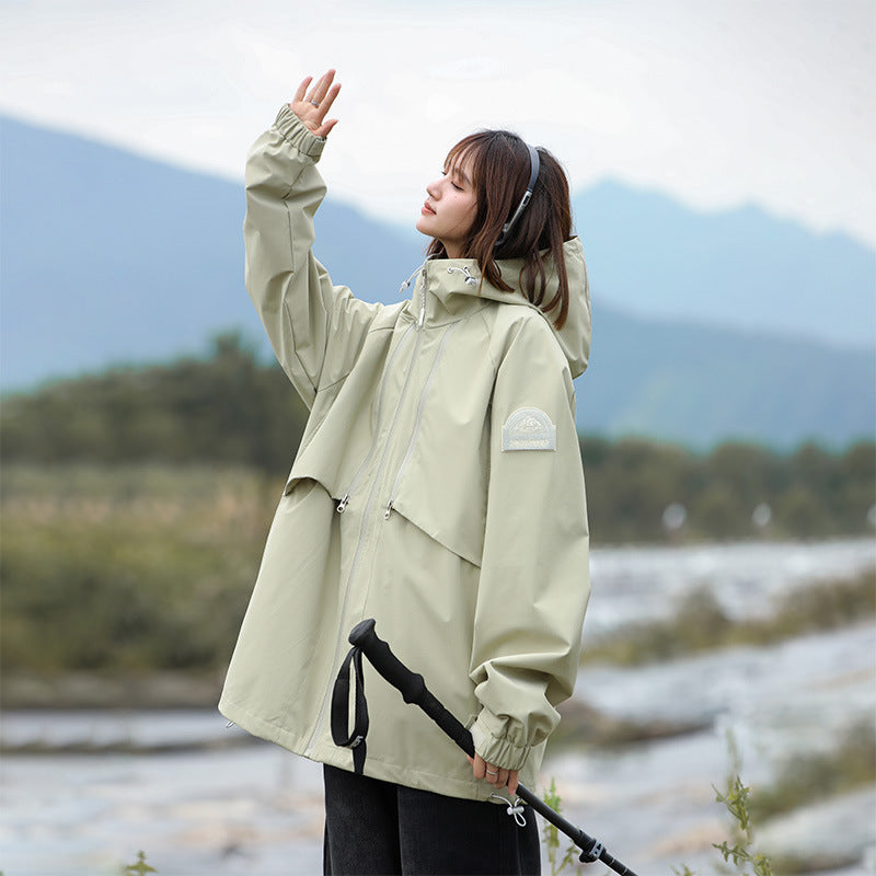 Damen Leichte Wasserabweisende Oversized Funktions-Outdoorjacke mit Kapuze Chichicherry