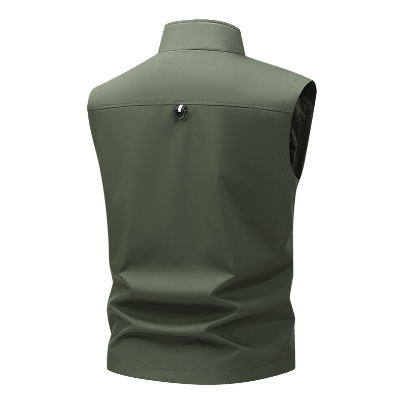 Men's Multifunctional Outdoor Utility Vest with Multiple Cargo Pockets and Stand Collar Chichicherry